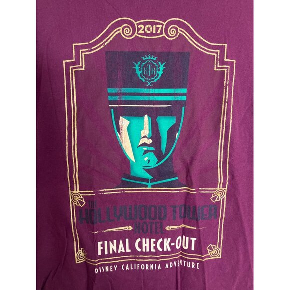 Disney Parks Hollywood Tower Hotel Final Check Out 2017 T-Shirt Womens Large - Picture 2 of 5